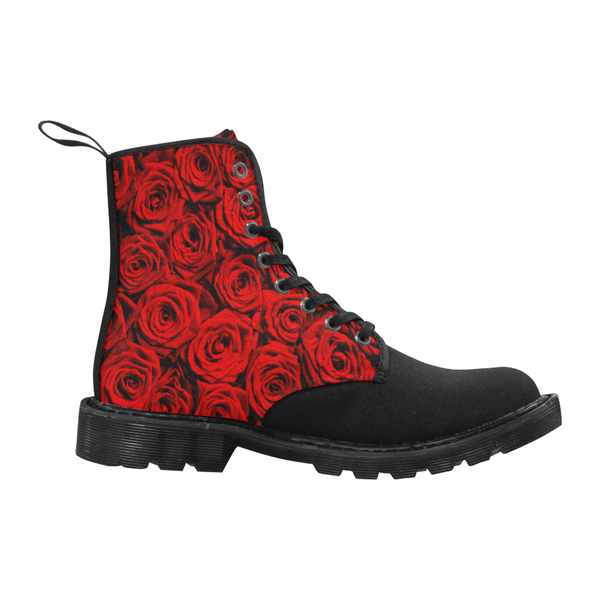 Red Roses Combat Boots - black